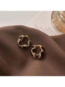 1 Pair Luxury Retro Enamel Drop Hoop Earrings, Suitable For Women To Wear Daily, Festivals, And Formal Occasions,Fashion Jewelry And Accessories - 紅色 - 查看 12