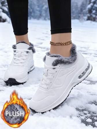 36-45 Nuevos zapatos de mujer, zapatos planos con forro de felpa, zapatos para correr con suela gruesa, zapatillas casuales con amortiguación de aire