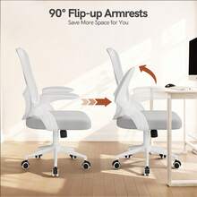 GartistGo Ergonomic Office Desk Chair With Flip-Up Armrests, Mid-Back Mesh Chair With Lumbar Support, Adjustable Height & Storage Backrest, Comfortable Computer Chair For Home Office - Grey - View 7