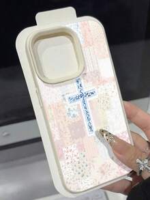 Funda para teléfono con diseño de cruz floral. Compatible con teléfonos ,  17,  16 Pro Max,  15 Pro Max,  13 y  12. Fabricada en TPU con textura de cuero, ofrece protección contra golpes y caídas. Un regalo ideal para familiares, amigos, ocasiones religiosas y celebraciones. - Blanco - Ver 3