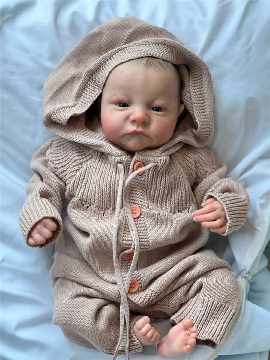 17 Inch Lifelike Reborn Baby Doll - 43cm Full Body Silicone Vinyl Boy Doll Handcrafted Artistic Doll, Looks Like A Real Infant, 3D Painted Skin With Visible Veins, Realistic Hand-Rooted Hair, Beautiful Blue Eyes, Anatomically Accurate - Collectible Art Doll/Christmas Gift/Birthday Gift/Thanksgiving Gift/Halloween Gift