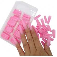 100pc Extra Long Pink Colored Coffin Press On Nails Ballerina False Fake Acrylic Nail Tips Full Cover Fingernail Designs Artificial Nails For Women FFgirls Salon Nail Art DIY (Pink){Inchcolor_nameinch:InchPinkinch} - Pink - 查看 3