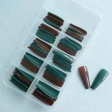 100pcs Extra Long Ballerina Fake Nail Glossy Mixed Color Press On Nails Full Cover Acrylic Coffin False Nails Christmas Decor For Women Fgirl DIY Manicure Extensions(Dark Green & Wine Red){Inchcolor_nameinch:InchMixedColorCinch} - 混合色C - 查看 4