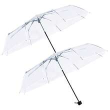 1 buc Umbrelă pliabilă transparentă drăguță, Umbrelă de călătorie portabilă și impermeabilă, Echipament romantic de ploaie, Design transparent drăguț, Roz/Transparent/Negru, Deschidere manuală, Portabilă, Ax impermeabil, Umbrelă de călătorie
