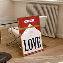 1pc Frameless Vintage Red Love Poster Wall Art, Retro Chic Wall Decor, Cute Love Aesthetic Print, Coquette Room Decor For Bedroom, Dorm & Living Room | Vintage Style Gift With Floral Accents - Multicolor - View 3