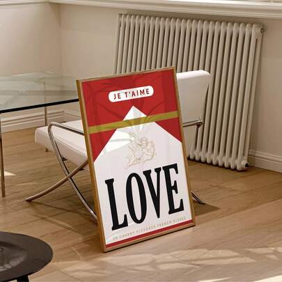 1pc Frameless Vintage Red Love Poster Wall Art, Retro Chic Wall Decor, Cute Love Aesthetic Print, Room Decor For Bedroom, Dorm & Living Room | Vintage Style Gift With Floral Accents