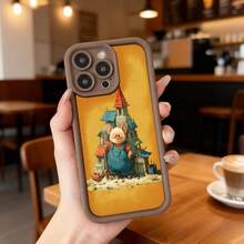 Cubierta de teléfono con borde negro y diseño amarillo con cerdo en casa de madera para uso diario en cafeterías Aplicable a los teléfonos de la serie Apple y Galaxy - Burdeos - Ver 5