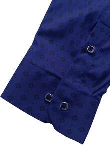 全新男士时尚休闲印花波尔卡圆点和格子长袖衬衫 - 藏蓝色 - 查看 6