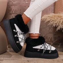 New Winter Snow Boots, Fashionable And Versatile, Featuring Faux Fur Lining And Lace-Up Design, Suitable For Outdoor Warmth And Commuting In Winter. Anti-Slip Thick Sole, Warm And Stylish. - Black - View 7