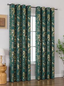 1pc/Set High Precision Gold-Plated Curtain With Baroque Pattern, Suitable For Living Room/Bedroom/Balcony/Hotel/Office/Bar/Outdoor Queue, Top Grommet Style Curtain, Easy Installation - Dark Green Gold - View 4