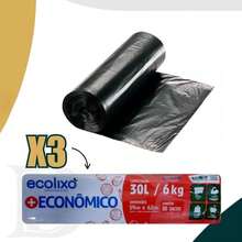 KIT 3 Saco de Lixo 30 Litros 90 Unidades 3 Rolos 30un cada