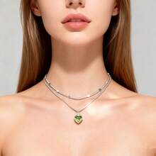 Set Of 2 Women's Necklaces, Each With A Vibrant Colored Heart-Shaped Pendant. Plated In 925 Sterling Silver Or 18K Gold. - 銀色 - 查看 5