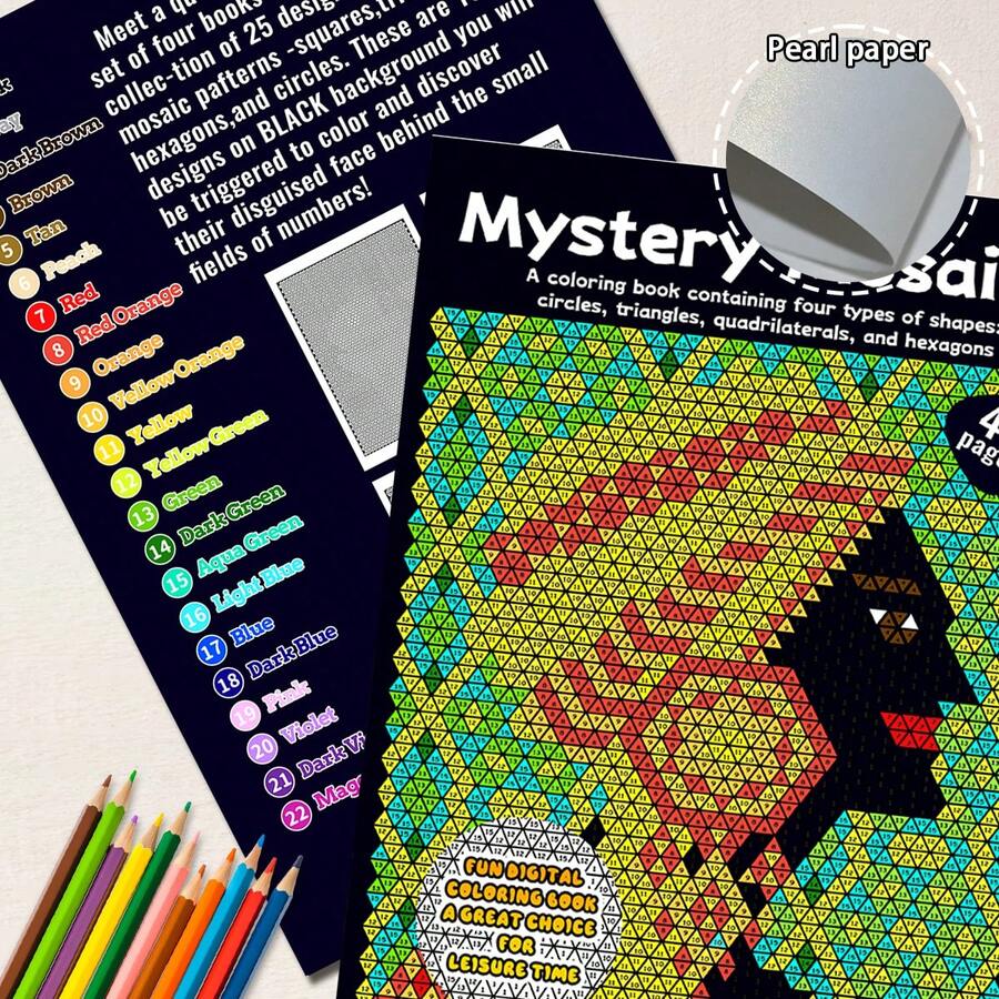 GDTME 24 Pages Mysterious Mosaic Pixel Art Coloring Book For Adults: Double-Sided Printing, Pixel Art Coloring Book To Help You Relax And Improve Focus - Includes Square, Circle And Triangle Patterns, Size: 8.26x11.69 Inches