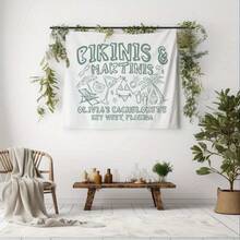 2026-Personalized Tapestry Wall Hanging-2D Flat, 1pc 2D Printing Personalized Beach Bachelorette Party Decor, Custom Location Bachelorette Weekend Tapestry, Bikinis And Martinis, Bachelorette Backdrop - 40*60英寸 - 查看 4