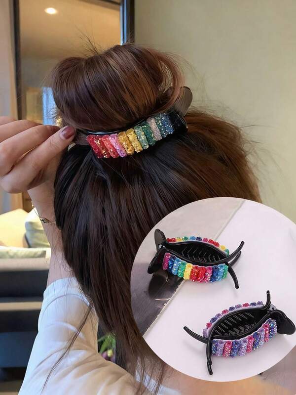 1pc Rainbow Sequined Hair Claw Clip, Non-Slip, Strong Grip,Fashionable Cute Rainbow Candy-Style Hair Accessory,Women's Hair Accessories Perfect For Autumn&Winter,Buns, Ponytails, Birthday Gifts, Parties, Weddings Hair Claws Hair Clips