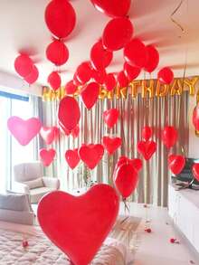 10/30/50pcs Red Heart Shaped Latex Balloons, Suitable For Valentine's Day, Proposal, Wedding Party, Bridal Shower, Bachelorette Party, Birthday, Anniversary, Red Theme Event Decoration, Photography Props, Valentine's Day Gift - Red - View 5