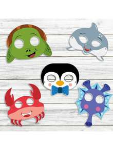 15个海洋动物纸面具，适合水下主题生日派对、万圣节服装派对用品 - 彩色 - 查看 4