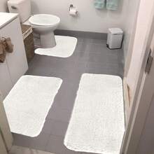 4PCS Premium Bathroom Rug Set – Ultra Soft Non-Slip Bath Mats, Super Absorbent & Quick-Dry, Machine Washable , Plush Shaggy Toilet Carpet,  Perfect For Bath, Shower, Tub Floor,Toilet Floor - 白色 - 查看 1