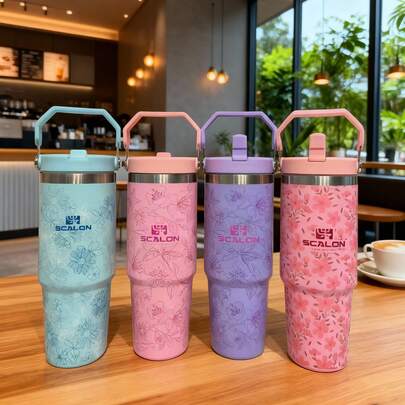 SCALON 40oz/1200ML 1pc Large Capacity Straw Insulated Tumbler, With Handle And Straw, Portable Stainless Steel Vacuum Leak-Proof Water Bottle, Ice Bucket, Travel Mug, Stainless Steel Insulated Hot/Cold Cup, Suitable For Travel, School, Office, Outdoor, Gym, Home, Great Gift For Friends, Family, Holidays, Birthdays (Includes Straw), Ideal Christmas/Halloween Gift, All Season Use