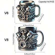 V6/V8 Engine Stainless Steel Cup - 16.91 Ounces - Durable 3D Reverse Personalized Mug - Perfect For Car Enthusiasts, Mugs, Mechanics, Baristas, Tea Lovers As Gifts. It's Suitable For Men's Birthdays, Christmas Gifts, And Also As A Living Room Decoration. It Can Be Regarded As An Art Piece - A Drinkware Decoration. - Bạc/V8 - Xem 2