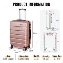 Todeco Travel Suitcases, Medium 67cm Suitcase, Travel Trolley, Rigid And Lightweight ABS And PC Travel Suitcase With Telescopic Handle, 4 Double Wheels, 67 * 44 * 25 Cm, Durable, Travel Luggage - Rose Gold - View 4