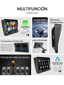 Autoestéreo 7 Pulgadas Pantalla Táctil Inalámbrico Carplay&Android Auto Bluetooth Mirrorlink  FM AUX USB - D5800 - Ver 2