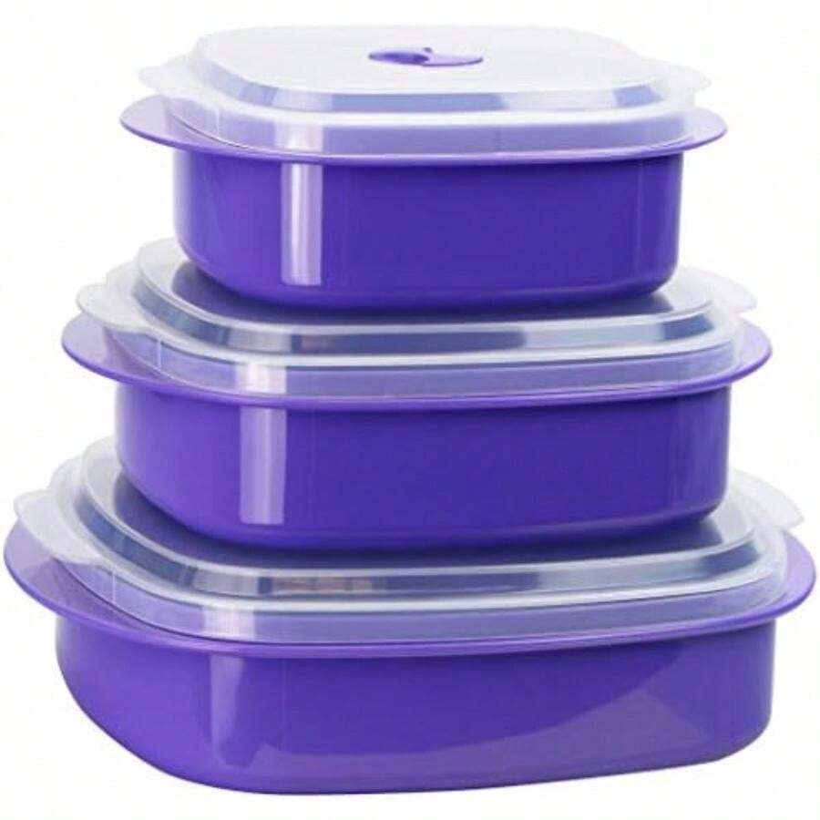 Calypso Basics por Reston Lloyd Utensilios de cocina para microondas, 6 piezas, vaporera y almacenamiento, color negro, , 1(Púrpura) - Tipo 11 - Ver 1