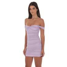 Women's Mesh Panel Dress, Off-Shoulder Slim Fit Mini With Open Back - Màu tím hoa cà - Xem 1