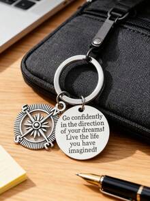 1pc Stainless Steel Compass Keychain, Multifunctional Backpack Pendant, Unisex, Creative Practical Small Gift, Suitable For Friends Birthday And Souvenirs - Multicolor - View 5
