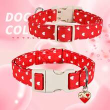 Collar de perro con patrón de corazones rojos y rosas para el Día de San Valentín, con colgante de corazón de metal, hebilla de de liberación rápida, suministros lindos para mascotas para perros pequeños