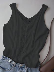 Women Elegant V-Neck Knit Tank Top - Sleeveless, Solid Color Casual Blouse, Suitable For Spring And Summer - Black - View 1