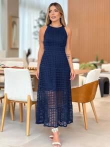 Lace Flared Dress, Beachwear, Elegance. - 藏蓝色 - 查看 5
