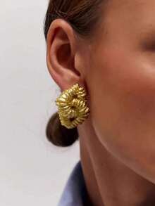 1 pieza Pendientes geométricos con textura de lava, pendientes de metal vintage minimalistas dorados adecuados para mujer, uso diario, commute, fiesta