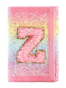 1个粉色字母刺绣钱包，时尚亮片钱包，帆布折叠零钱包，采用耐用涤纶面料，带拉链口袋和魔术贴封口，适合日常使用和节日送礼。 - 彩色 - 查看 26