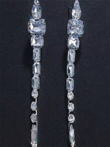 返校季最佳朋友教师节礼物配饰不对称白色水钻耳环女士时尚珠宝新款时尚大水晶长流苏吊坠耳环不对称白色水钻耳环高品质百搭款式耳环