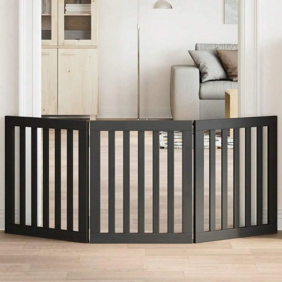 vidaXL 3-Tlg. Hundetor Faltbar Schwarz 150 Cm Pappelholz - nero - Visualizzare 1