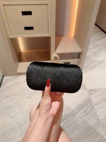 Damen Mode Herbst/Winter Samt Box-förmige Abendtasche, funkelnder Strass Dekor Abendkleid Clutch Tasche für Party, Abschlussball, Gala - Schwarz - Übersicht 5