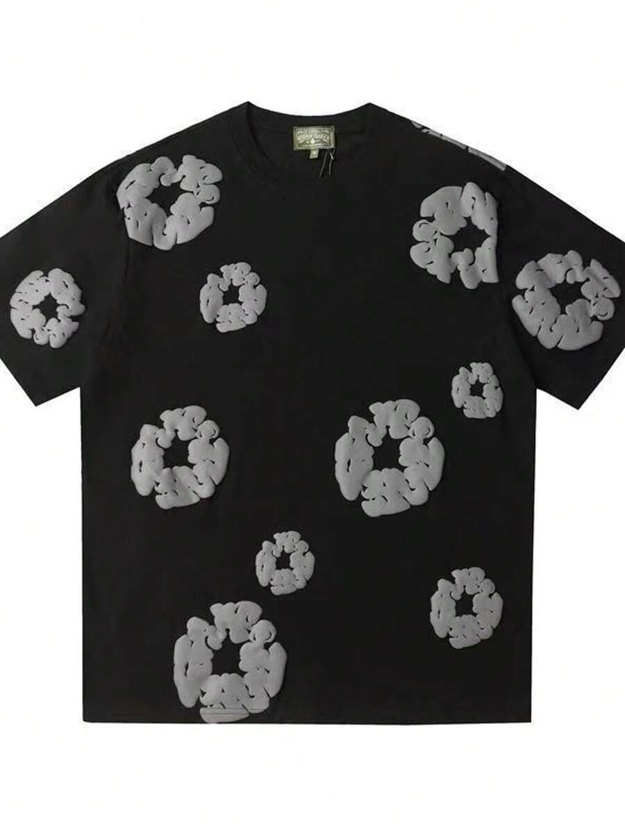 Foam Donut Printed Kapok Short-Sleeved Casual T-Shirt Cover For Men WomenNew Style - 黑色 - 查看 1