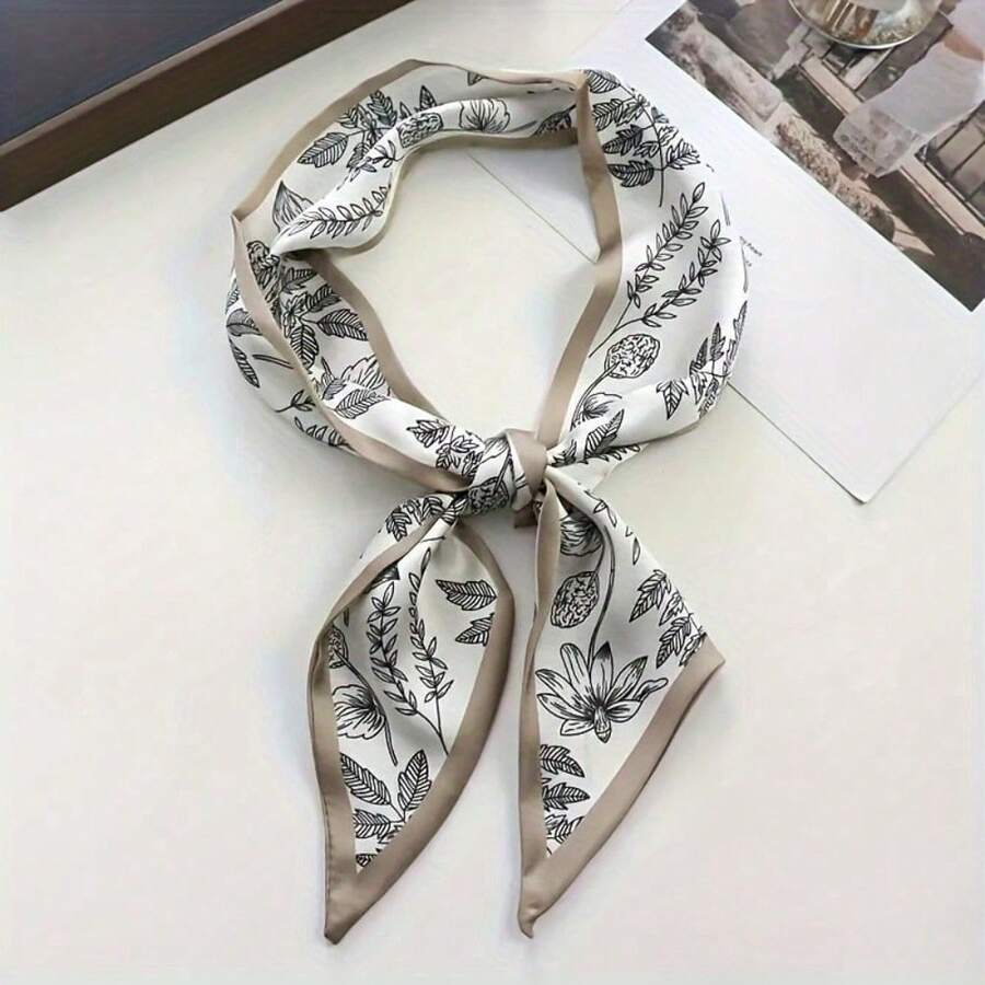 Korean-Style Printed Long Scarf, New Women'S French Headband For Spring And Autumn, Lazy Neck Scarf, And Bag Tie. - Brown - View 1