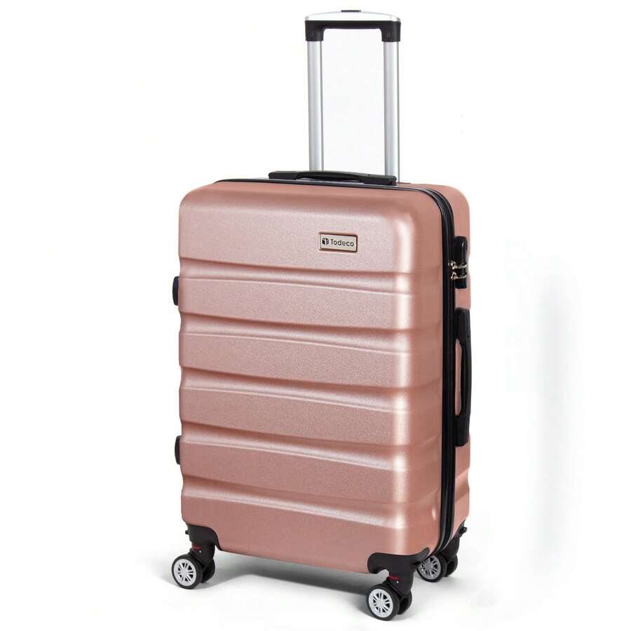 Todeco Travel Suitcases, Medium 67cm Suitcase, Travel Trolley, Rigid And Lightweight ABS And PC Travel Suitcase With Telescopic Handle, 4 Double Wheels, 67 * 44 * 25 Cm, Durable, Travel Luggage - Rose Gold - View 1