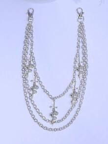 1 قطعة سلسلة بنطلون بتصميم جمجمة بنمط بانك متعدد السلاسل، إكسسوار شارع هيب هوب حاد - فضي - مشاهدة 9