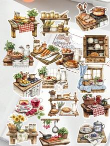 20张/套 DIY热带水果/乡村厨房家居烹饪文具贴纸套装，带有可爱的花卉图案，适用于日记、装饰、相册、手机剪贴簿等。 - 彩色 - 查看 1