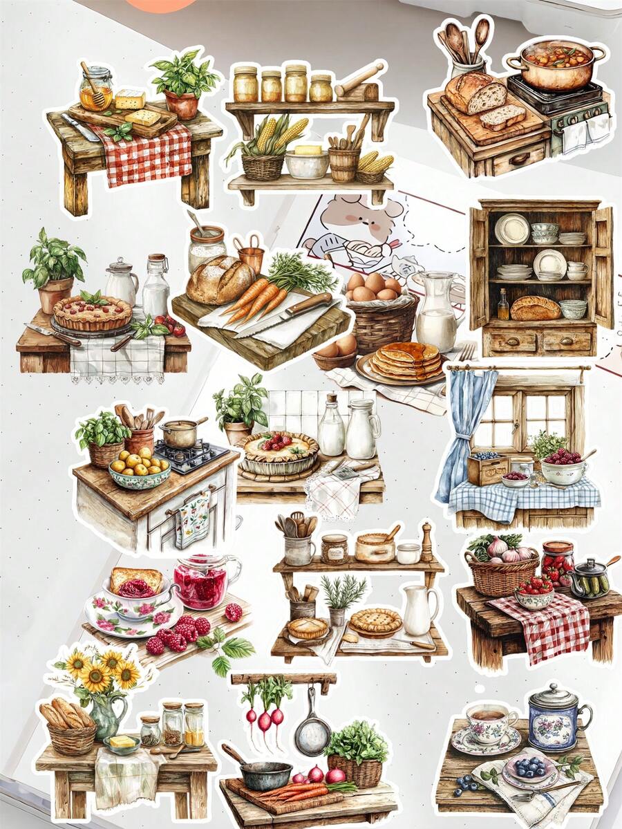 20张/套 DIY热带水果/乡村厨房家居烹饪文具贴纸套装，带有可爱的花卉图案，适用于日记、装饰、相册、手机剪贴簿等。 - 彩色 - 查看 1