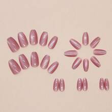 Coffin Press On Nails Pink Fake Nails Tips Full Cover Almond False Medium Cat Eyes Nails For Women 24PCS{Inchcolor_nameinch:InchNails-11inch} - 釘子-11 - 查看 3