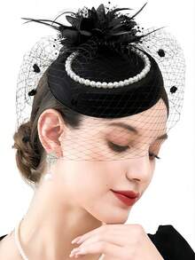 1 件装女士小礼帽，药盒帽，20 年代、30 年代、50 年代复古风格，圆顶礼帽，花朵面纱，适合婚礼、茶会等场合，迷你礼帽，德比帽，迷你小礼帽，迷你高顶礼帽 - 黑色 - 查看 1