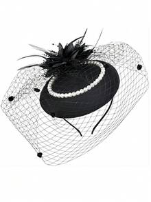 1 件装女士小礼帽，药盒帽，20 年代、30 年代、50 年代复古风格，圆顶礼帽，花朵面纱，适合婚礼、茶会等场合，迷你礼帽，德比帽，迷你小礼帽，迷你高顶礼帽 - 黑色 - 查看 3