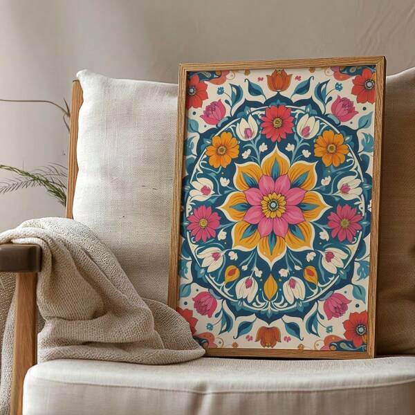 1 Pc Vibrant Mandala Wall Art, -Inspired Decorative Paintings, Vintage Asian Floral Posters, Floral Canvas Prints, Creative Gifts, Frameless Home Decor
