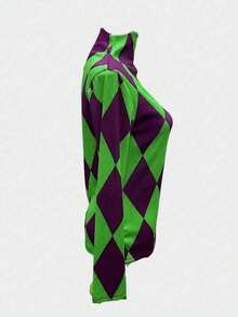 2024 Nueva Camiseta Casual de Manga Larga con Cuello Alto Ajustada y Estampada para Mujer, Primavera/Otoño - Verde - Ver 2