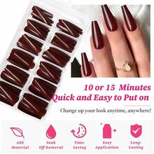 100pc Colored Coffin Press On Nails Long Ballerina False Fake Nail Tips Full Cover Manicure Design Acrylic Nails For Women Teen FFgirls (Red){Inchcolor_nameinch:InchRedinch} - 紅色 - 查看 4
