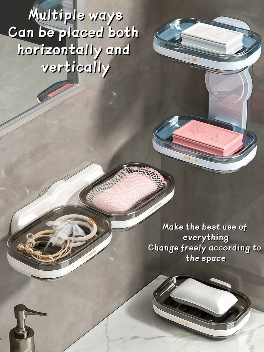 1 pièce Porte-savon blanc à couche simple / 1 pièce Porte-savon blanc à double couche : Porte-savon mural pour salle de bain à domicile (sans perçage). Il s'agit d'un porte-savon mural sans perçage (disponible en options à couche simple et à double couche) convenant pour les salles de bain à domicile.